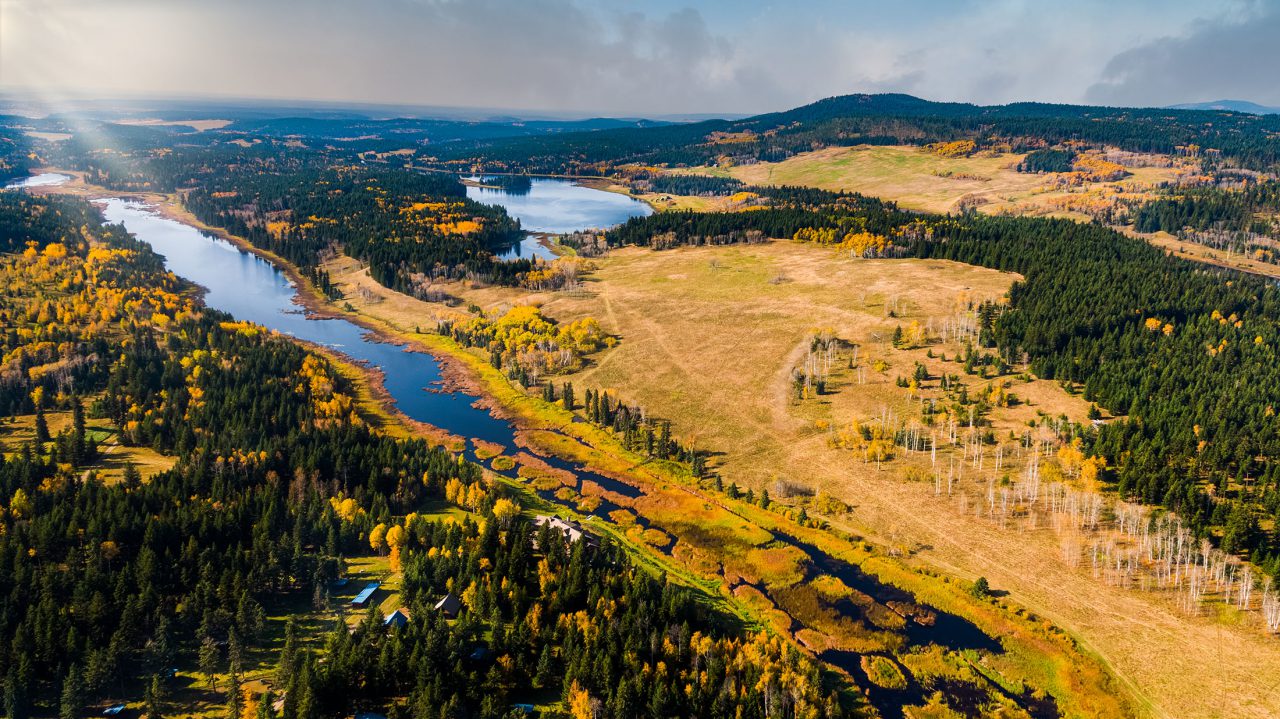 Aerial view of Straight and Roundup Lake